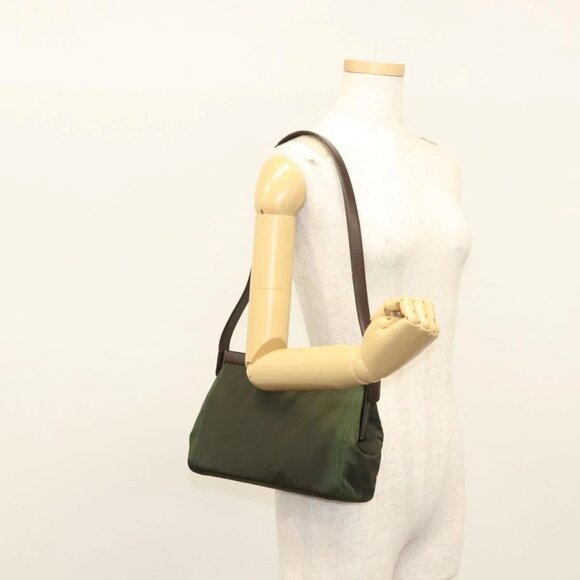 PRADA Shoulder Bag Nylon Khaki Silver Auth - Picture 1 of 16